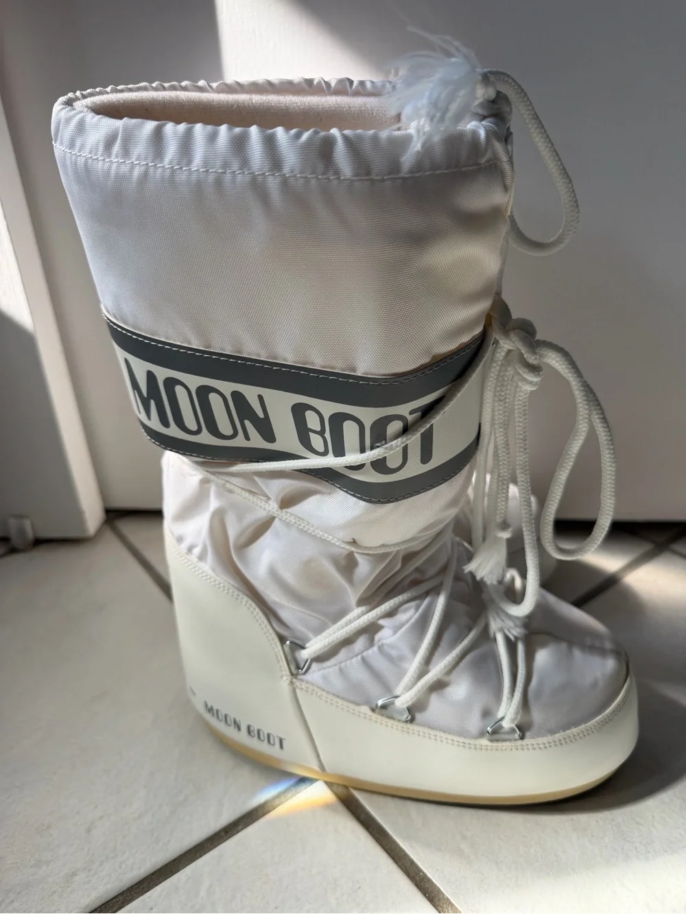 Moon Boots White and Light Gray Snow Boots